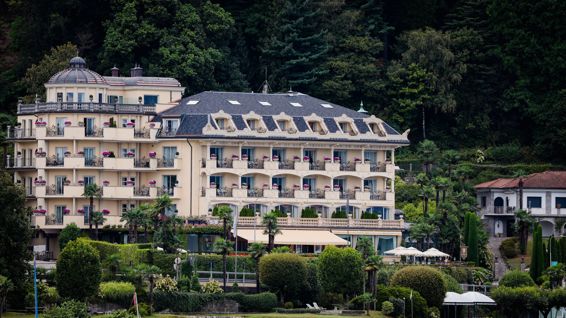 Elegant hotel overlooking the serene waters of Lake Maggiore in Stresa Italy